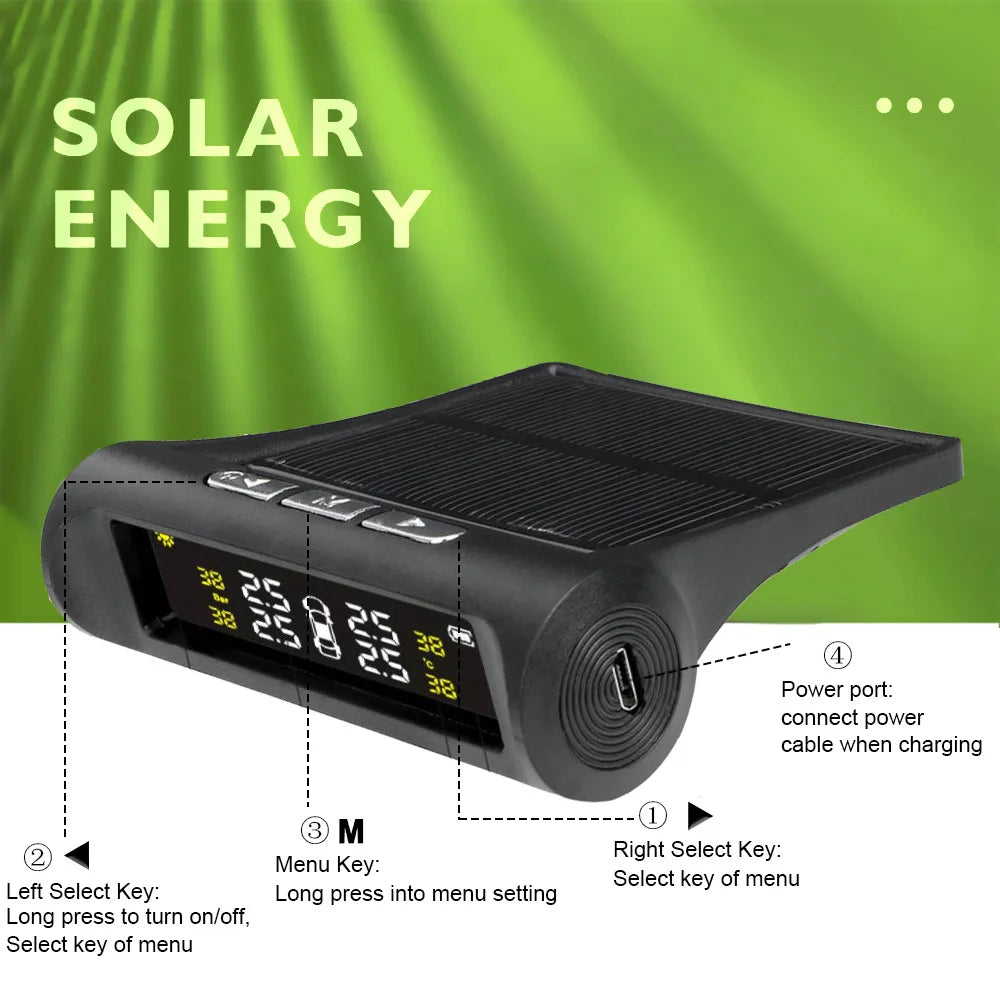 Solar Powered TPMS Tire Pressure Monitoring System with Smart Display