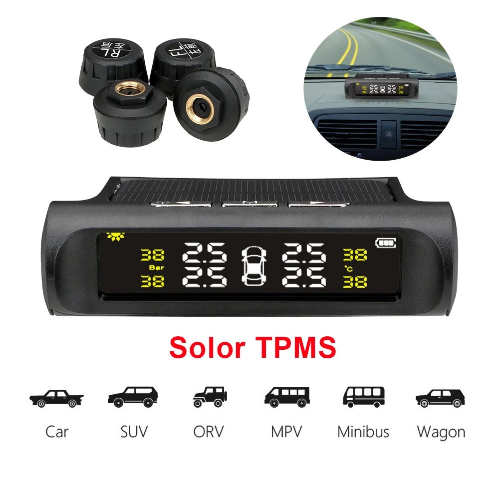 Solar Powered TPMS Tire Pressure Monitoring System with Smart Display