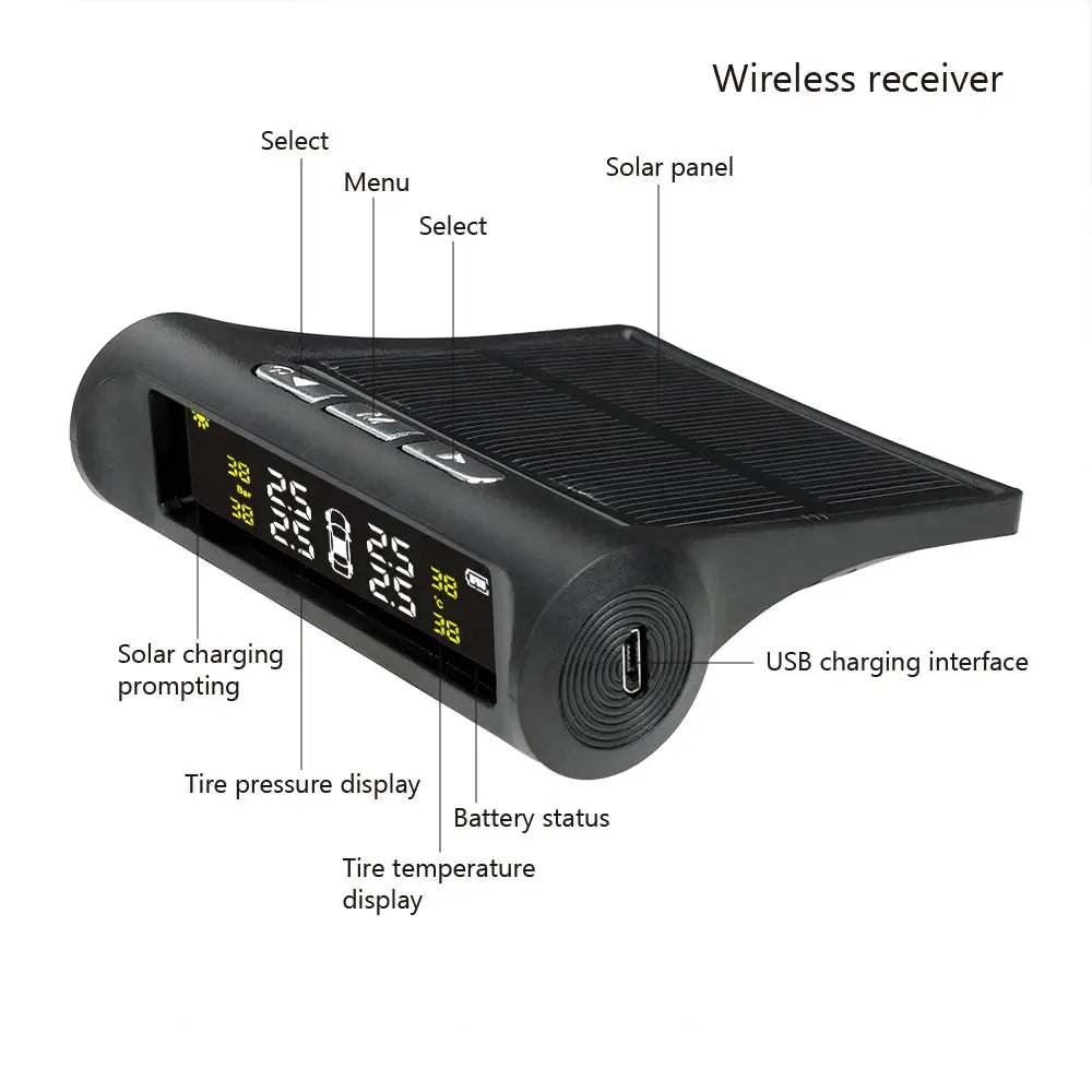 Solar Powered TPMS Tire Pressure Monitoring System with Smart Display
