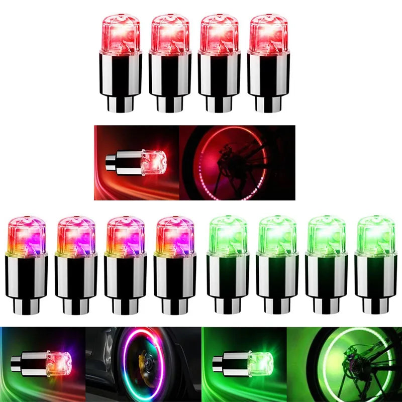 4 Tire Valve Cap Lights Colorful LED Wheel Light For Car Air Valve Caps Neon Light For Motorcycles Bicycles Auto Exterior