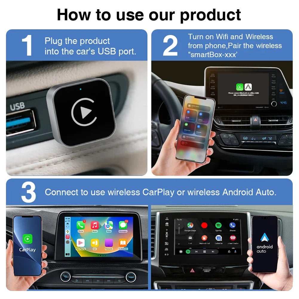 Wireless CarPlay & Android Auto Adapter – Convert Wired to Wireless Instantly
