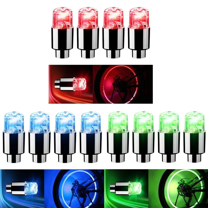 4 Tire Valve Cap Lights Colorful LED Wheel Light For Car Air Valve Caps Neon Light For Motorcycles Bicycles Auto Exterior