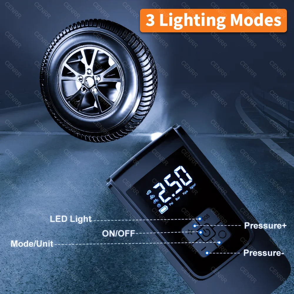 Car Portable Air Pump Electric Tire Inflator Wireless Air Compressor with LCD Digital Display for Car Bicycle Motorcycle Ball