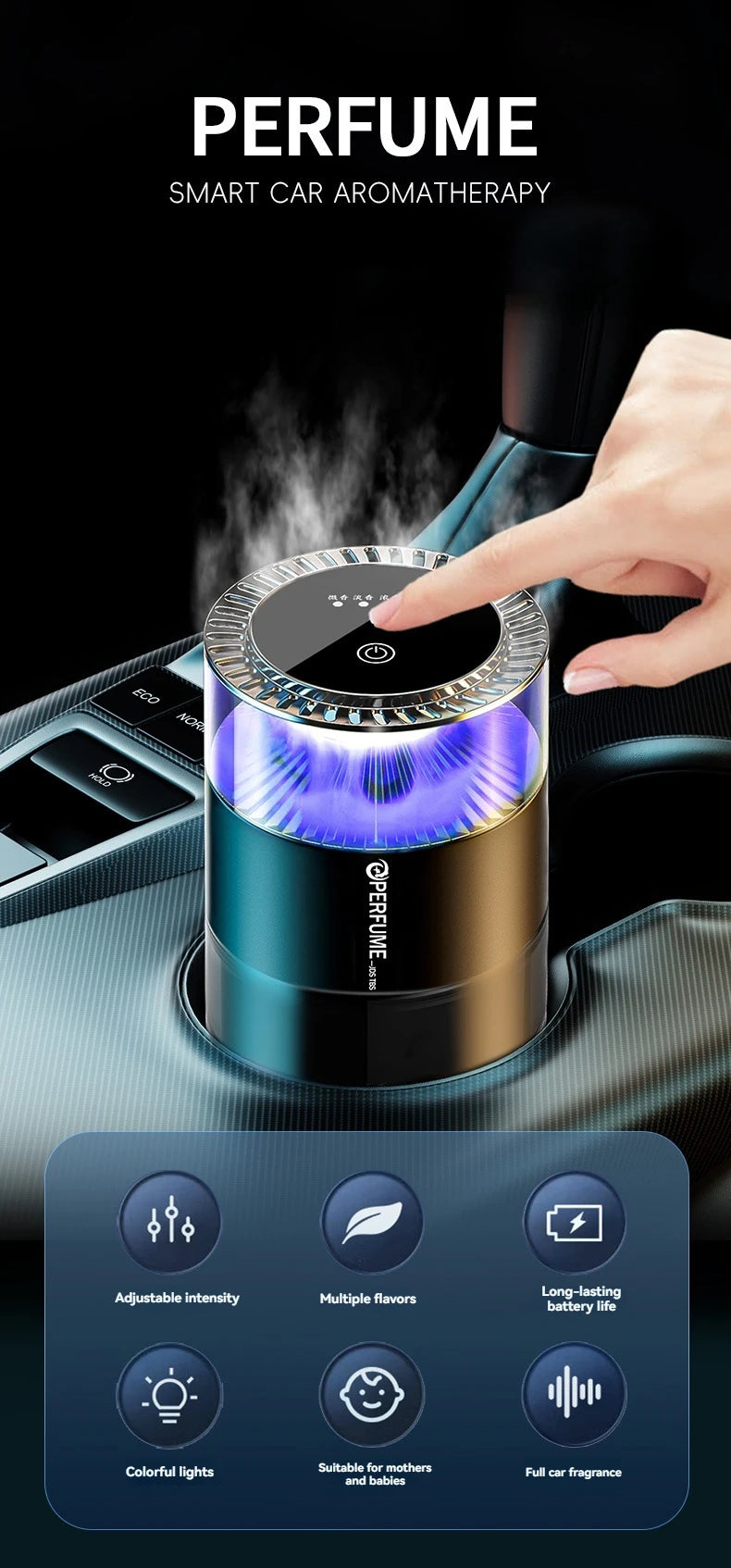 New Smart Car Air Freshener Rechargeable Car Aroma Diffuser Cloud Mist with Sound Pickup Lamp RGB Light for Automotive Interior