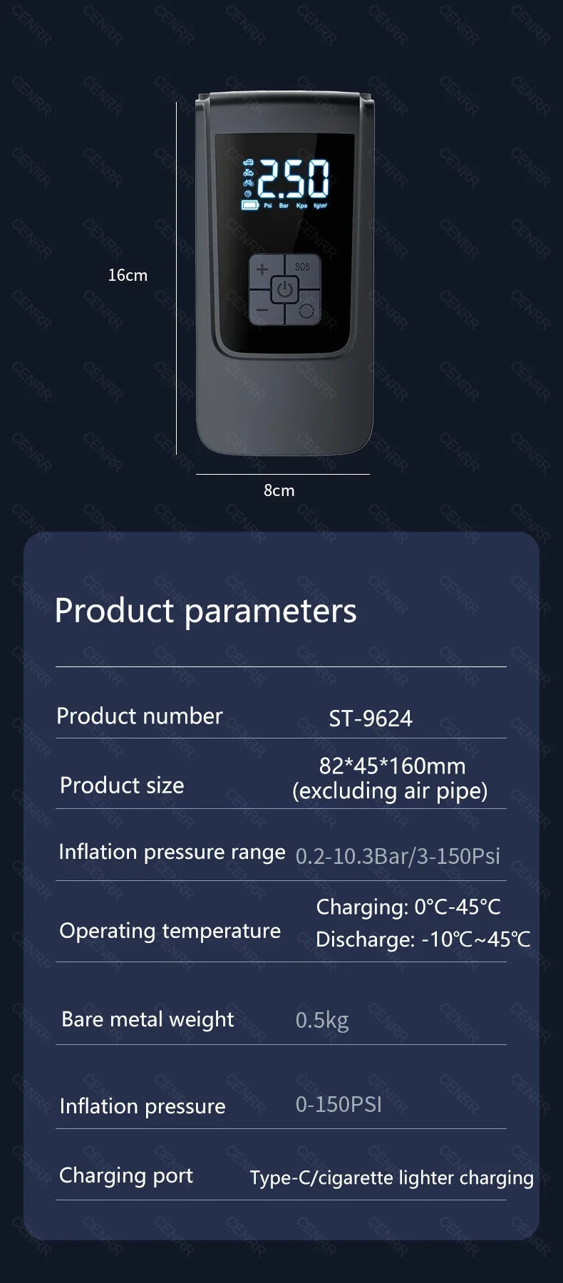 Car Portable Air Pump Electric Tire Inflator Wireless Air Compressor with LCD Digital Display for Car Bicycle Motorcycle Ball