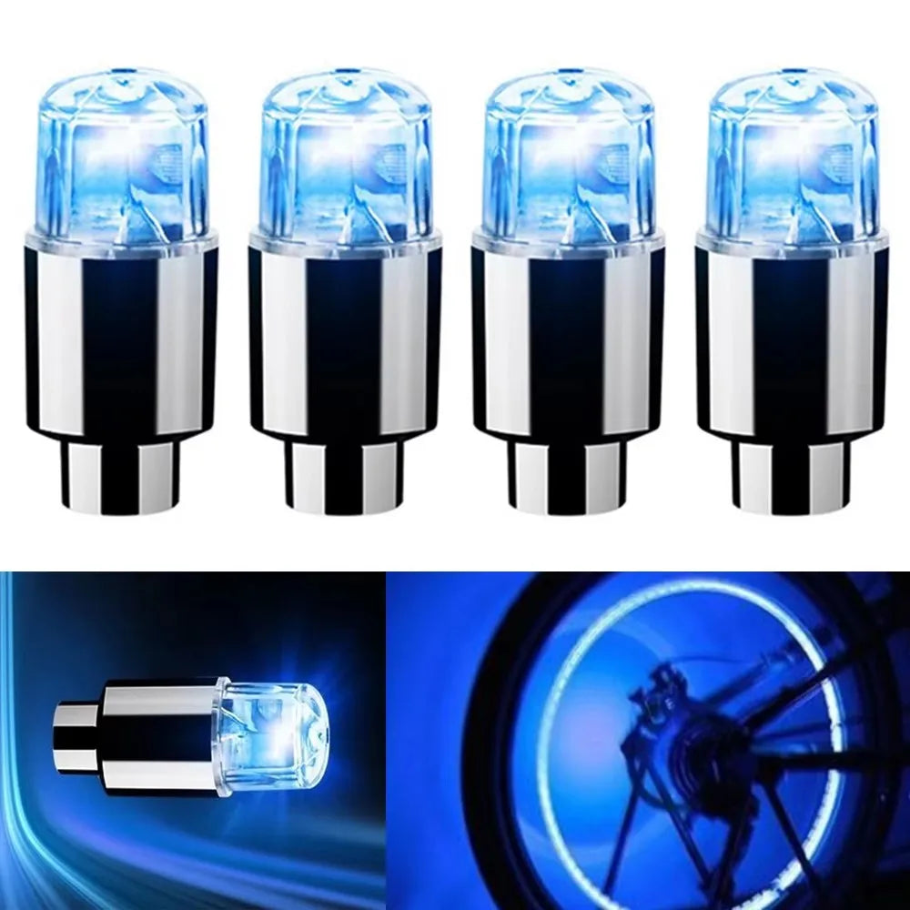 4 Tire Valve Cap Lights Colorful LED Wheel Light For Car Air Valve Caps Neon Light For Motorcycles Bicycles Auto Exterior