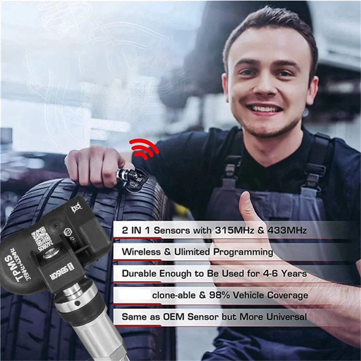 8Pcs Programmable TPMS MX Sensor 315MHZ+433MHz 2-In-1 Tire Pressure Sensor Monitor for Autel Tool TS408 TS508 ITS600 -T42C