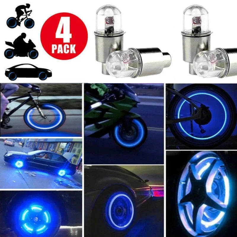 4 Tire Valve Cap Lights Colorful LED Wheel Light For Car Air Valve Caps Neon Light For Motorcycles Bicycles Auto Exterior