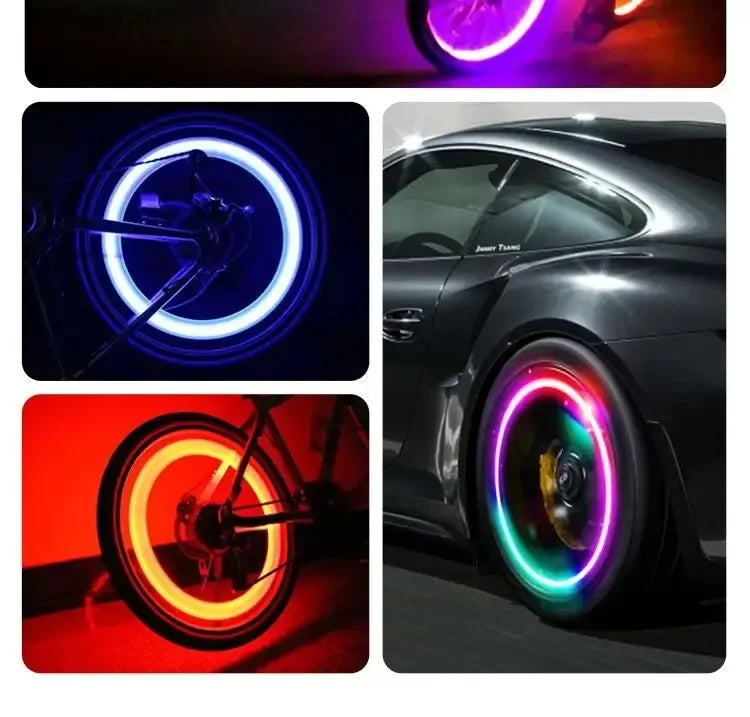 4 Tire Valve Cap Lights Colorful LED Wheel Light For Car Air Valve Caps Neon Light For Motorcycles Bicycles Auto Exterior