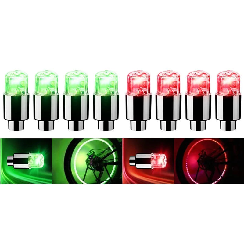 4 Tire Valve Cap Lights Colorful LED Wheel Light For Car Air Valve Caps Neon Light For Motorcycles Bicycles Auto Exterior