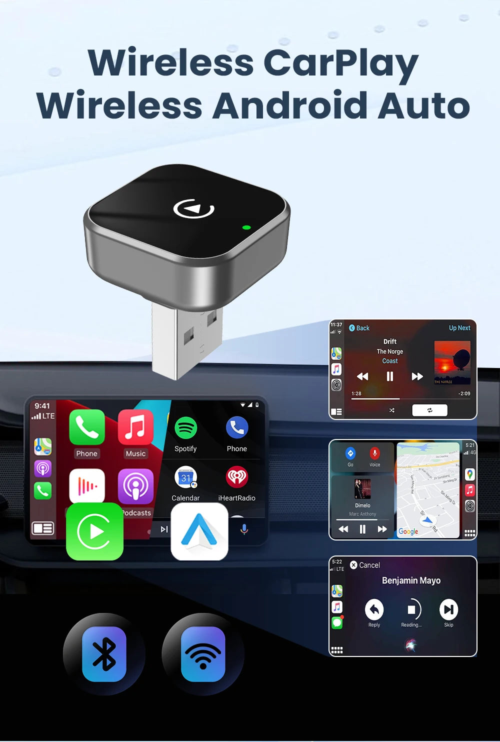 Wireless CarPlay & Android Auto Adapter – Convert Wired to Wireless Instantly