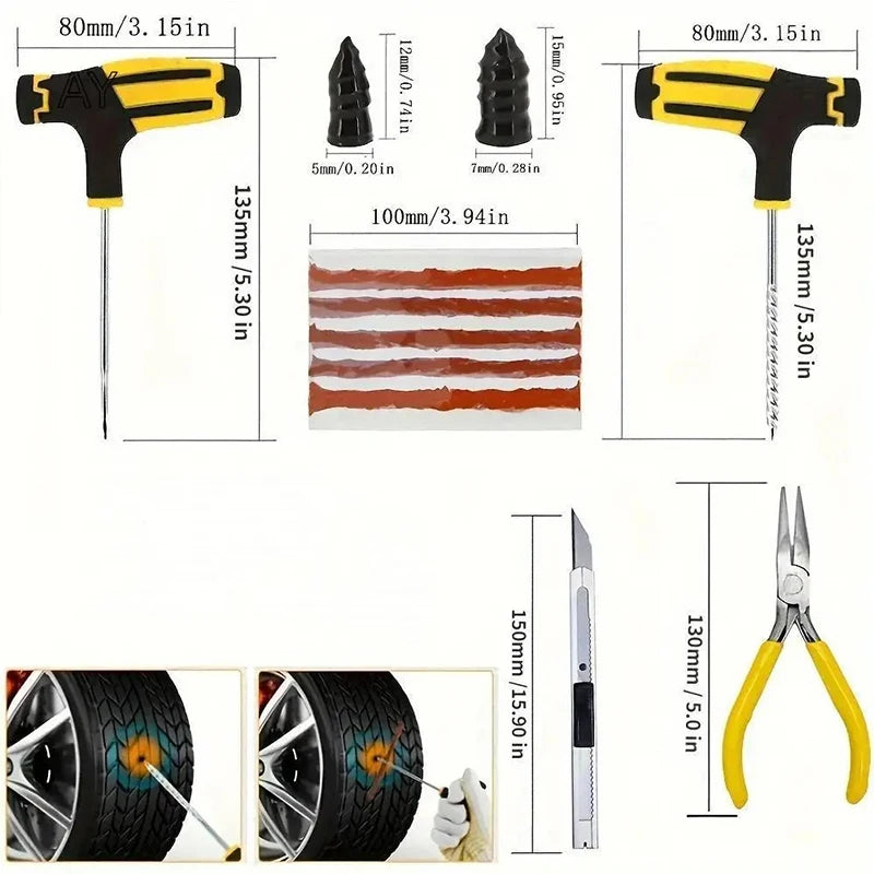 Advanced Emergency Tire Repair Kit – Tubeless Puncture Repair Tools for Cars
