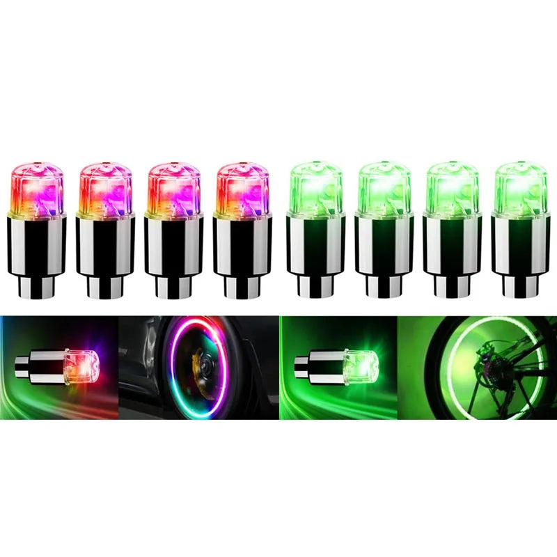 4 Tire Valve Cap Lights Colorful LED Wheel Light For Car Air Valve Caps Neon Light For Motorcycles Bicycles Auto Exterior