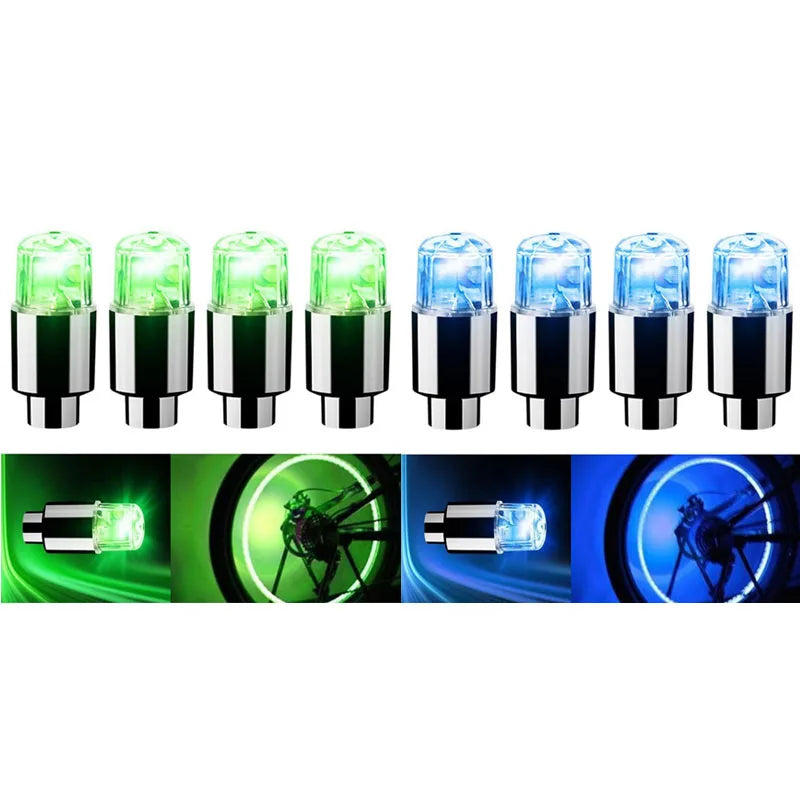 4 Tire Valve Cap Lights Colorful LED Wheel Light For Car Air Valve Caps Neon Light For Motorcycles Bicycles Auto Exterior