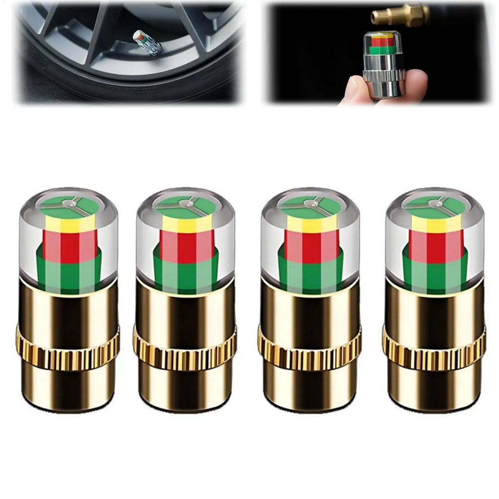 4Pcs Motorcycle Car Tire Pressure Monitor Valve Caps Sensor Indicator Eye Alert Auto Tire Pressure Inspection Tool Tire Valve
