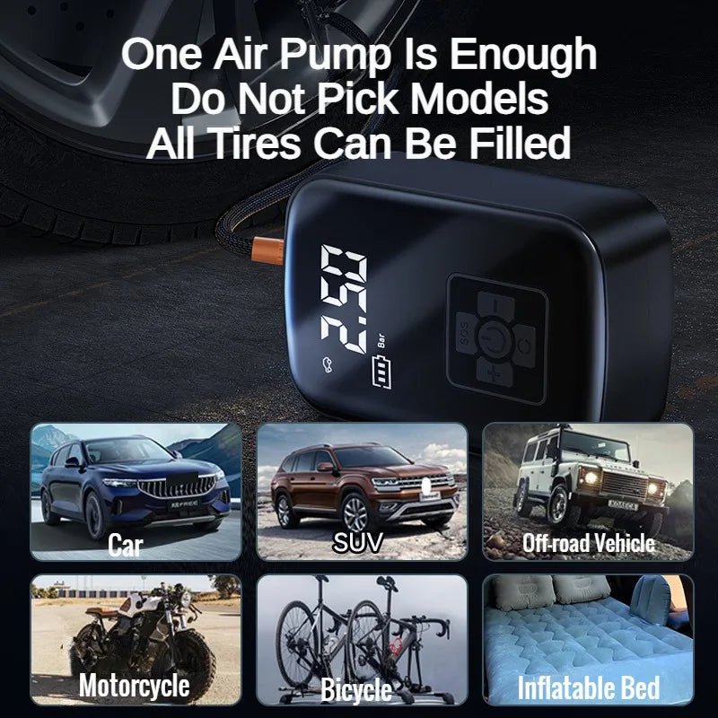 12V Portable Tire Inflator – Fast Air Compressor for Car & Bike