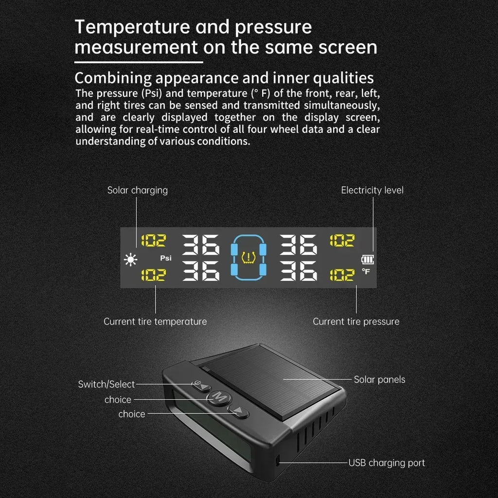 Smart TPMS TIre Pressure Monitoring System with Digital Display & 4 Wireless Sensors