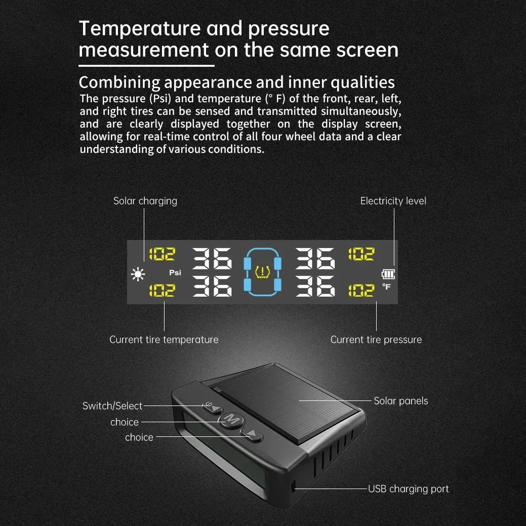 Smart TPMS TIre Pressure Monitoring System with Digital Display & 4 Wireless Sensors