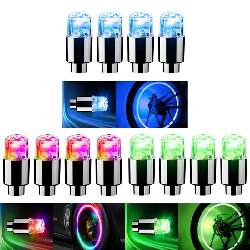4 Tire Valve Cap Lights Colorful LED Wheel Light For Car Air Valve Caps Neon Light For Motorcycles Bicycles Auto Exterior