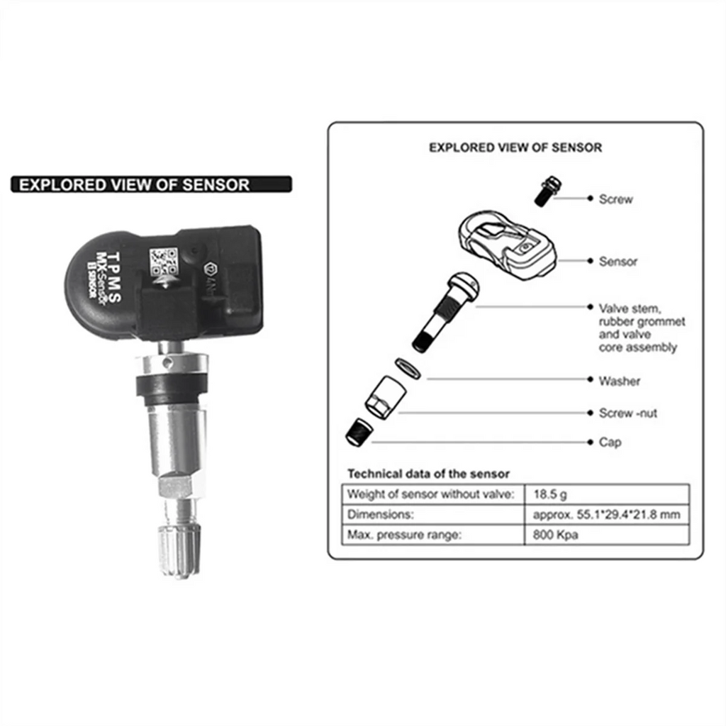 8Pcs Programmable TPMS MX Sensor 315MHZ+433MHz 2-In-1 Tire Pressure Sensor Monitor for Autel Tool TS408 TS508 ITS600 -T42C