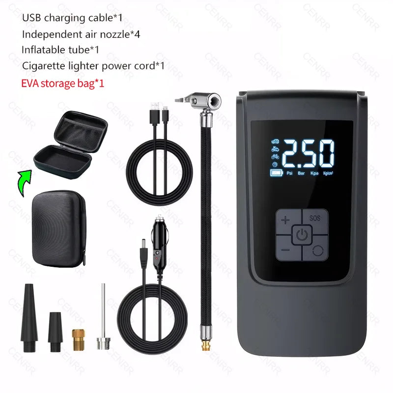 Car Portable Air Pump Electric Tire Inflator Wireless Air Compressor with LCD Digital Display for Car Bicycle Motorcycle Ball