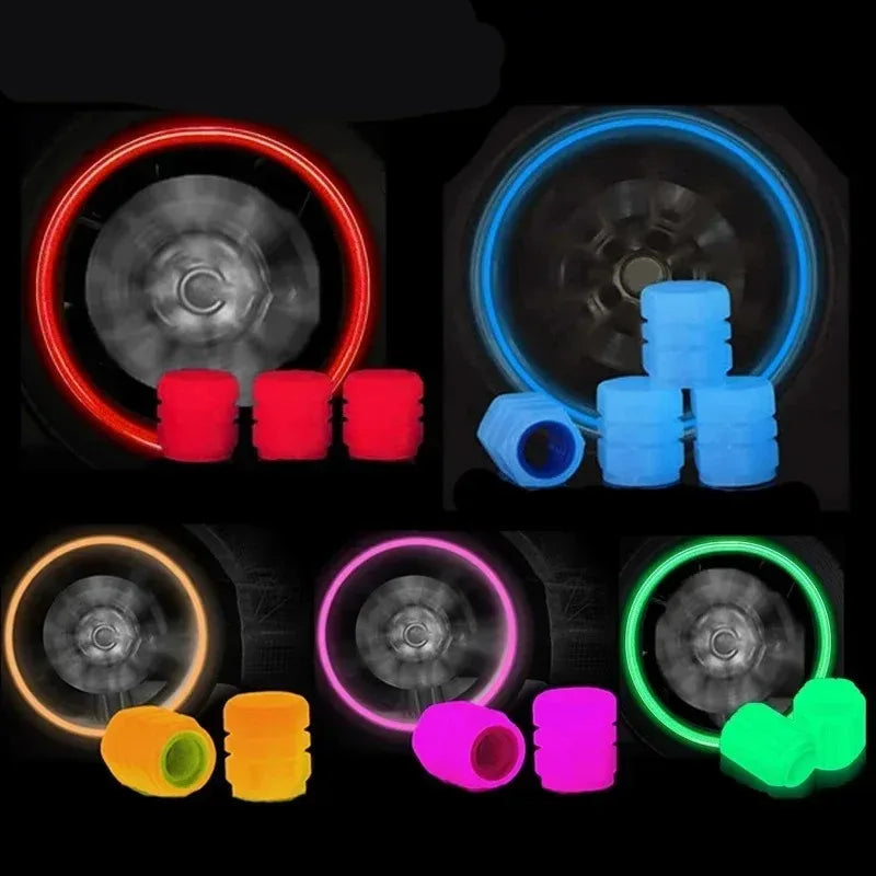 Luminous Valve Caps Fluorescent Night Glowing Car Motorcycle Bicycle Bike Wheel Tyre Hub Luminous Valve Stem Caps Decors