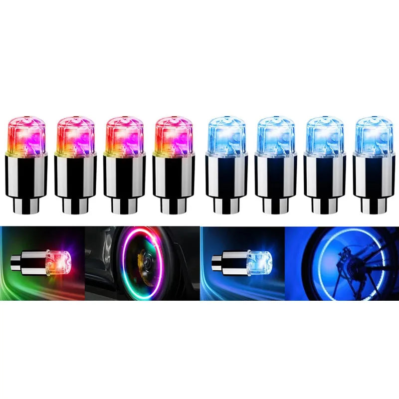 4 Tire Valve Cap Lights Colorful LED Wheel Light For Car Air Valve Caps Neon Light For Motorcycles Bicycles Auto Exterior