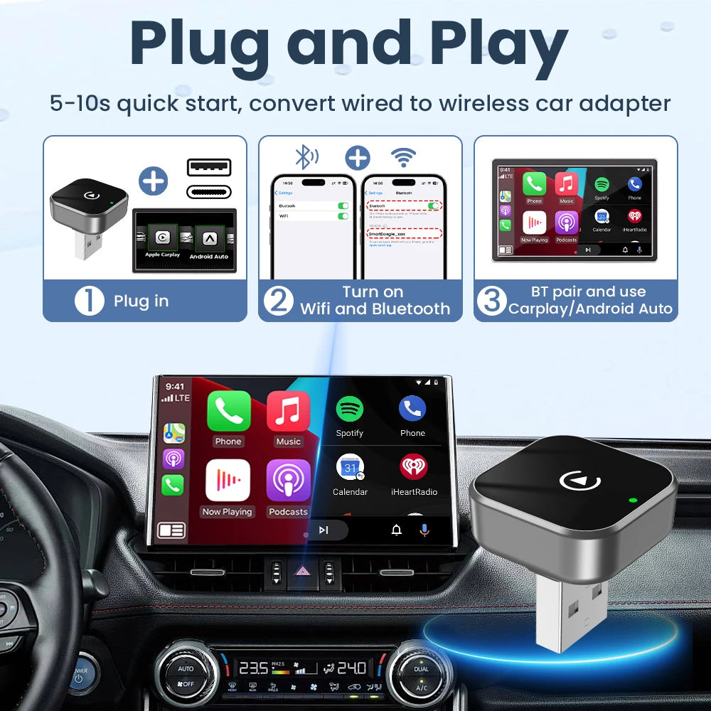 Wireless CarPlay & Android Auto Adapter – Convert Wired to Wireless Instantly