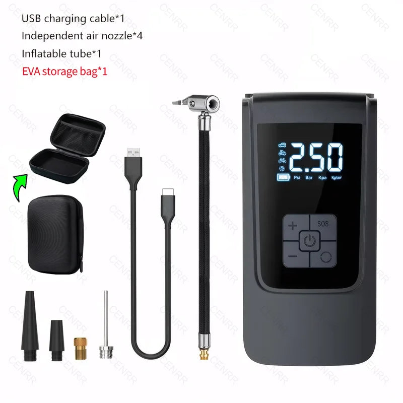 Car Portable Air Pump Electric Tire Inflator Wireless Air Compressor with LCD Digital Display for Car Bicycle Motorcycle Ball