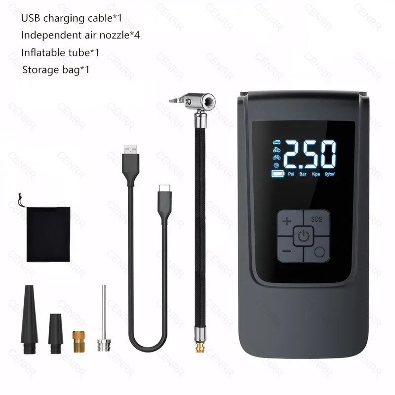 Car Portable Air Pump Electric Tire Inflator Wireless Air Compressor with LCD Digital Display for Car Bicycle Motorcycle Ball