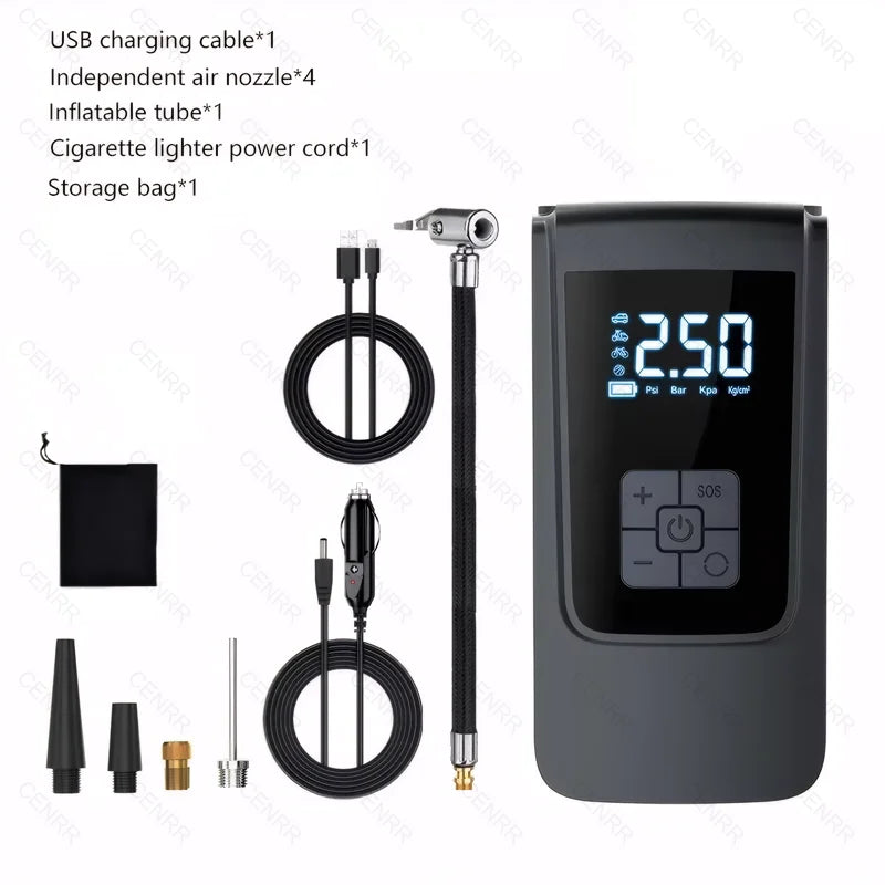 Car Portable Air Pump Electric Tire Inflator Wireless Air Compressor with LCD Digital Display for Car Bicycle Motorcycle Ball