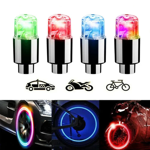 4 Tire Valve Cap Lights Colorful LED Wheel Light For Car Air Valve Caps Neon Light For Motorcycles Bicycles Auto Exterior