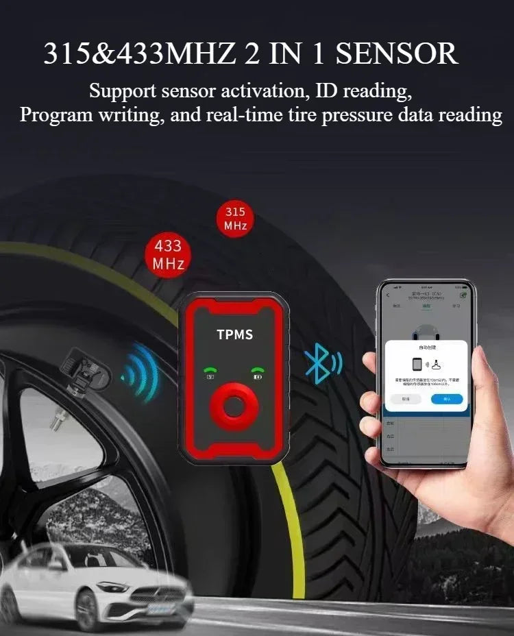 Programmable 2-in-1 TPMS Sensor (433MHz + 315MHz).