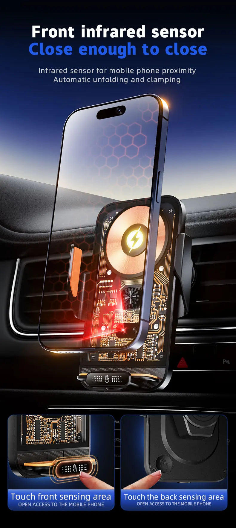 Car Phone Holder Wireless Charger Mobile Phone Holder Intelligent Infrared Air Vent Clip for iPhone Samsung Xiaomi Universal