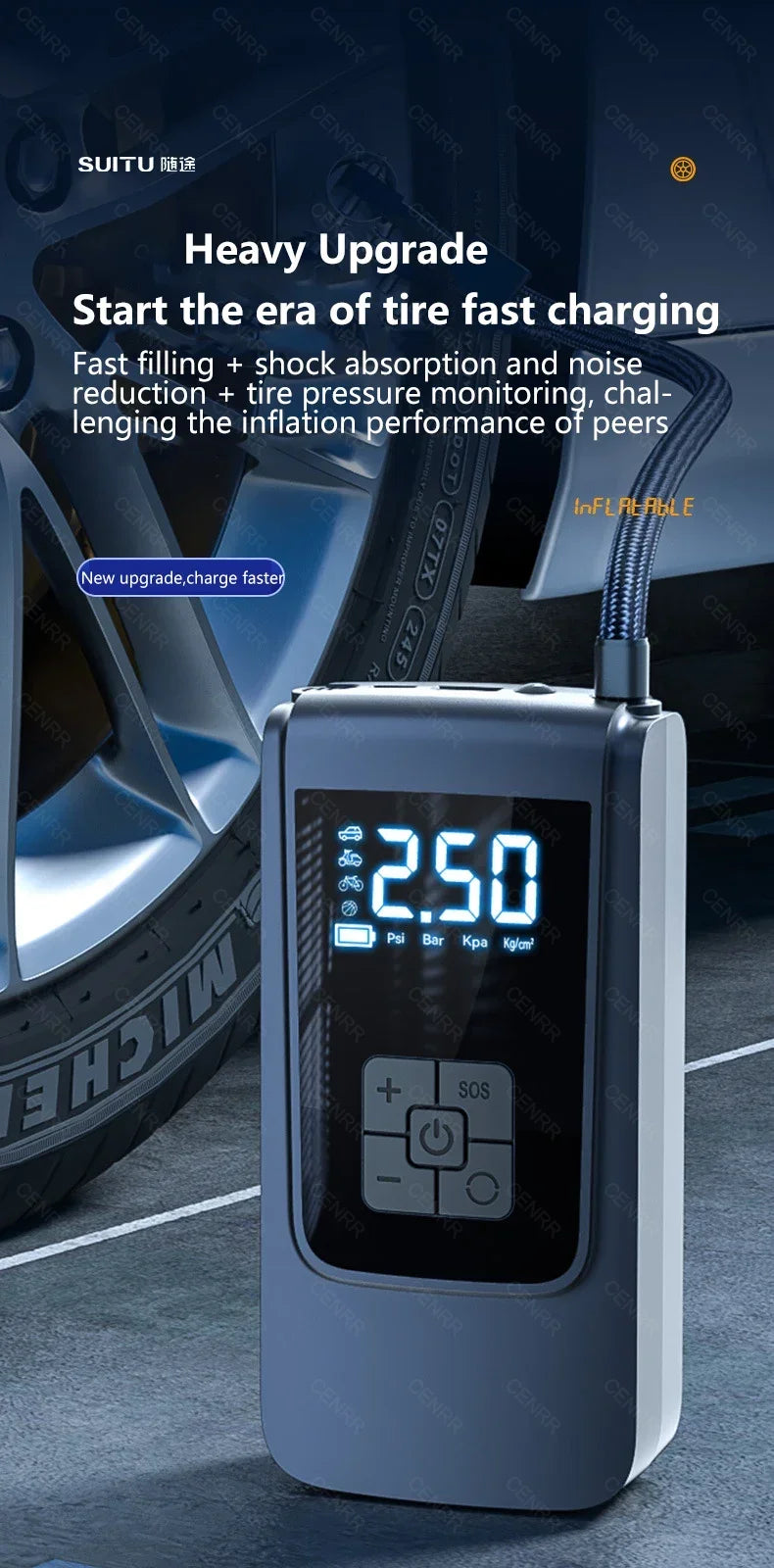 Car Portable Air Pump Electric Tire Inflator Wireless Air Compressor with LCD Digital Display for Car Bicycle Motorcycle Ball