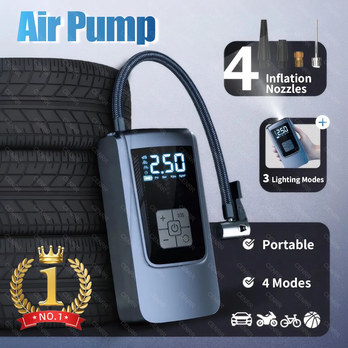 Car Portable Air Pump Electric Tire Inflator Wireless Air Compressor with LCD Digital Display for Car Bicycle Motorcycle Ball