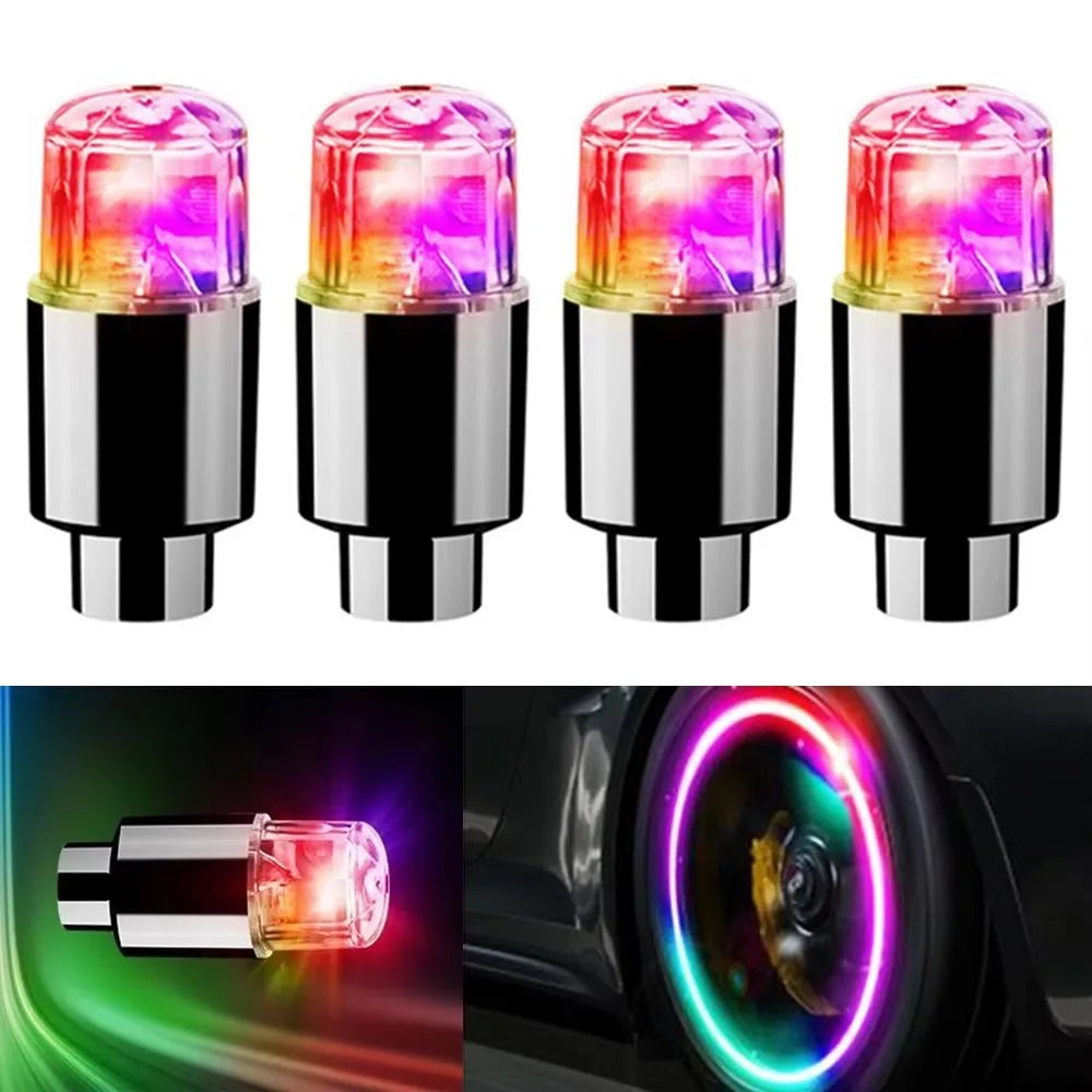 4 Tire Valve Cap Lights Colorful LED Wheel Light For Car Air Valve Caps Neon Light For Motorcycles Bicycles Auto Exterior