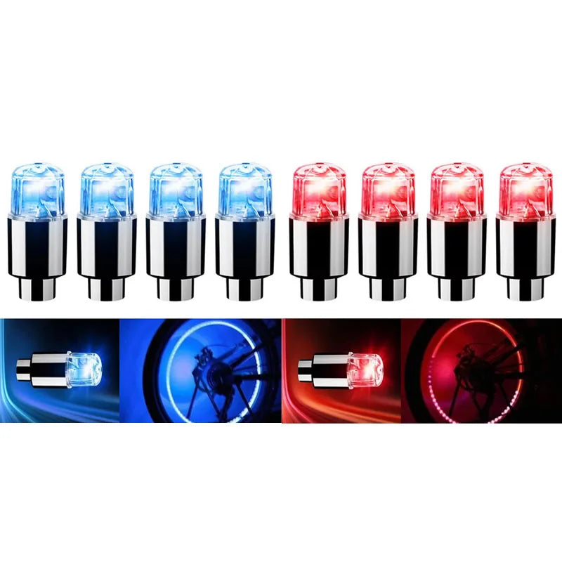 4 Tire Valve Cap Lights Colorful LED Wheel Light For Car Air Valve Caps Neon Light For Motorcycles Bicycles Auto Exterior