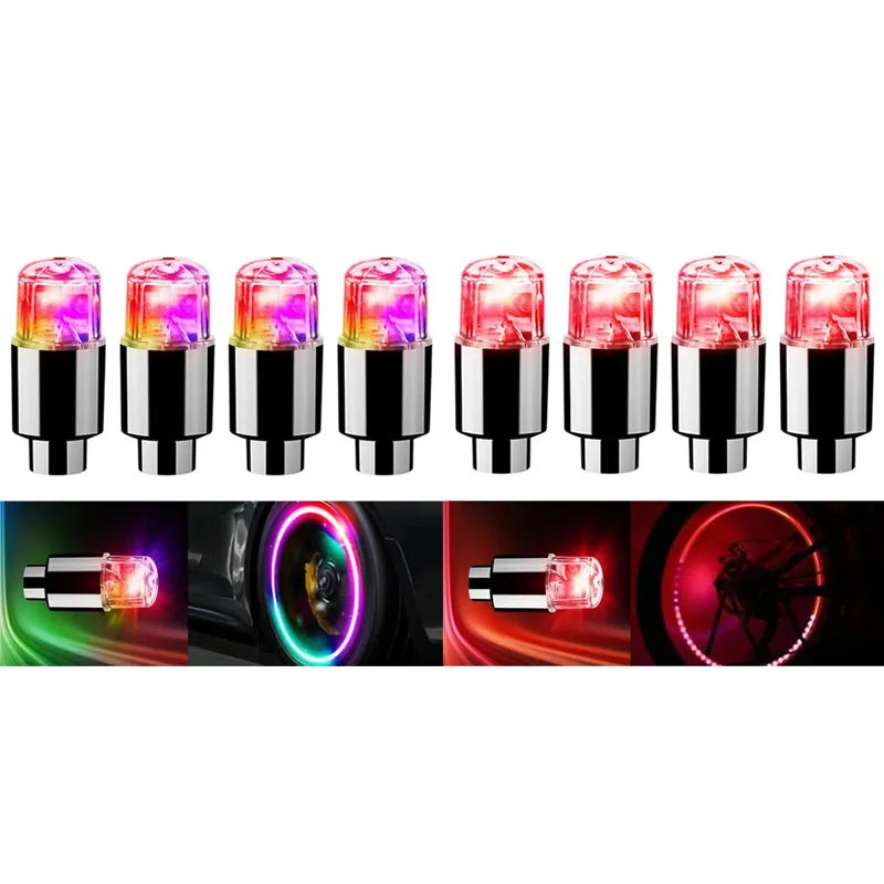 4 Tire Valve Cap Lights Colorful LED Wheel Light For Car Air Valve Caps Neon Light For Motorcycles Bicycles Auto Exterior