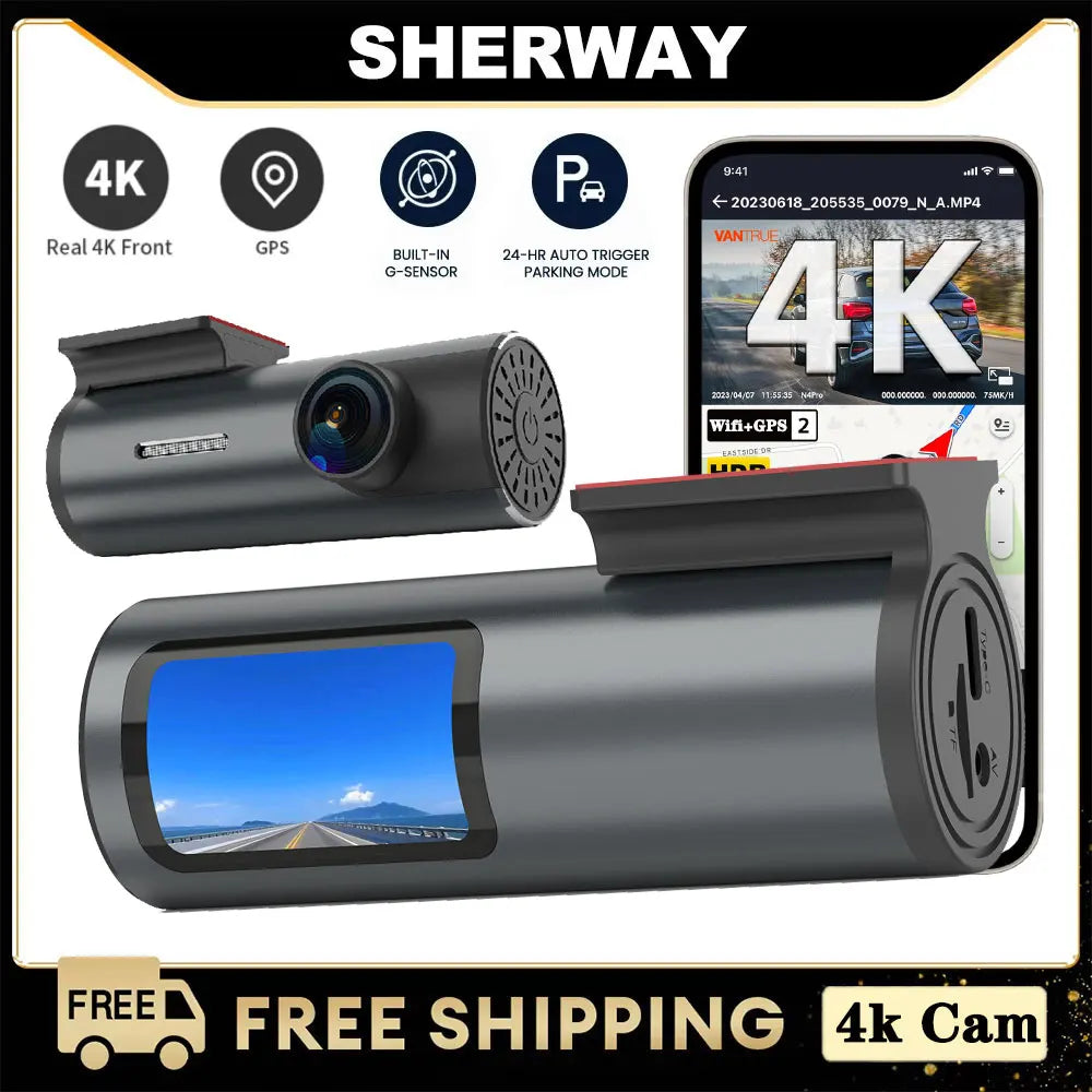 Dash Cam 4K WiFi GPS Dash Camera for Cars Mini Front Car DVR 24H Parking Mode G-Sensor Car Driving Video Recorder Loop Recording